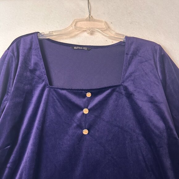 Bloomchic Blouse Top Shirt Velvet Purple Sz 14/16 dragonfly buttons‎ long sleeve - Picture 2 of 8